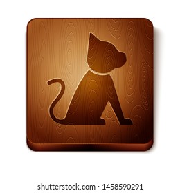 Brown Cat icon isolated on white background. Wooden square button. Vector Illustration