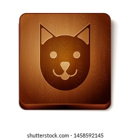 Brown Cat icon isolated on white background. Wooden square button. Vector Illustration