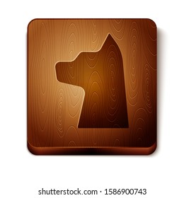 Brown Cat icon isolated on white background. Wooden square button. Vector Illustration