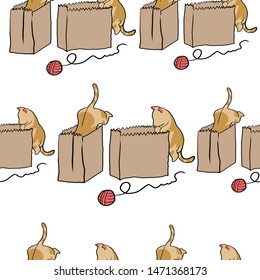 brown cat jump into a paper bag seamless pattern
