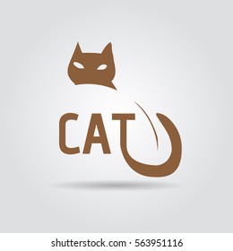 Brown cat logo with flat and minimalist elegant. vector eps.10