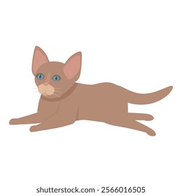 Brown cat lying down with blue eyes and tail extended in a cartoon style