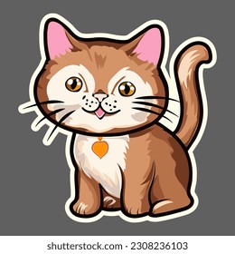 brown cat with a medallion, sticker. Vector graphics. EPS10
