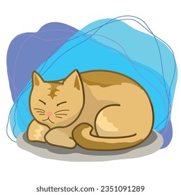 Brown Cat Sleeping  Illustration for Pet Shop Logo