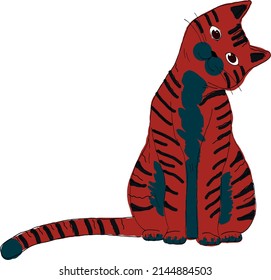 Brown cat with stripes.  Vector file.