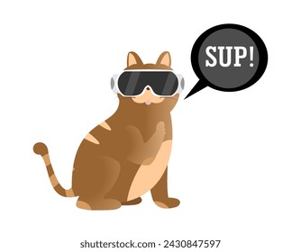 Brown cat wear virtual reality glasses