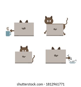 Brown cats on keyboard set on white background