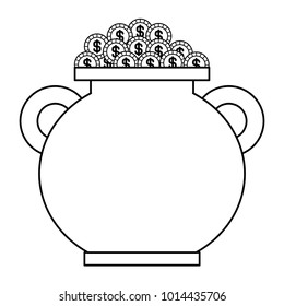 brown cauldron full coins treasure outline