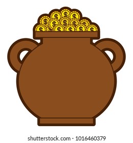 brown cauldron full gold coins treasure