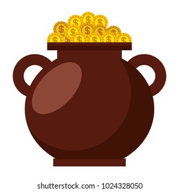 brown cauldron full gold coins treasure