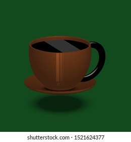 brown ceramic coffee mug on a green background,vector