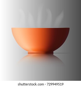 brown ceramic cup. For food with heat. Smoke from the heat and Have shadow on the floor. Vector illustration. 
