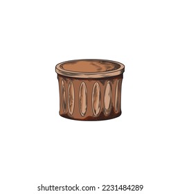 Brown ceramic flower pot container, hand drawn sketch style colorful vector illustration isolated on white background. Ceramic pot for houseplants and home garden.