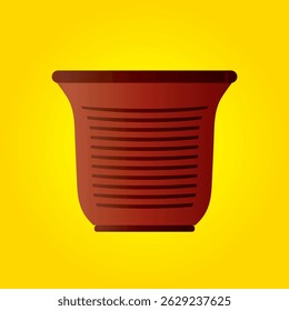 Pote de cerâmica marrom no fundo amarelo