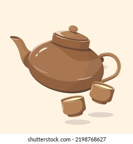 Metal kettle isolated on white background. Tea pot. Chai. Vector  illustration Stock Vector