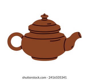 Brown Ceramic Teapot and Kettle as Cooking Utensil Vector Illustration