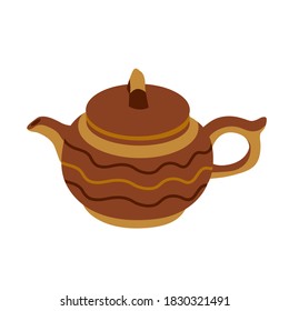 Brown ceramic teapot. Vector illustration. Isolated of white background.