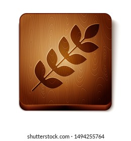 Brown Cereals set with rice, wheat, corn, oats, rye, barley icon isolated on white background. Ears of wheat bread symbols. Wooden square button. Vector Illustration