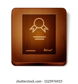 Brown Certificate template icon isolated on white background. Achievement, award, degree, grant, diploma. Business success certificate. Wooden square button. Vector Illustration