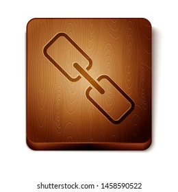 Brown Chain link icon isolated on white background. Link single. Hyperlink chain symbol. Wooden square button. Vector Illustration