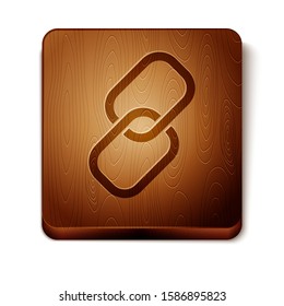 Brown Chain link icon isolated on white background. Link single. Wooden square button. Vector Illustration