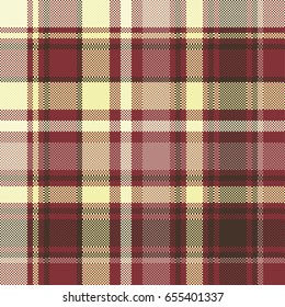 Brown check plaid seamless pixel fabric texture. Vector illustration.
