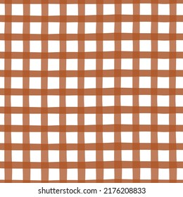 Brown check seamless pattern. Brown cheerful Checks design great for kitchen decor, tablecloth, towel, picnic blanket. Hand drawn gingham plaid checkered textile. Brown Glen Plaid vector illustration.