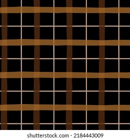 Brown check seamless pattern. Hand drawn gingham plaid checkered background. Brown glen plaid vector illustration. Dark checks textile design, wallpaper, endless print. Black scottish hipster style.