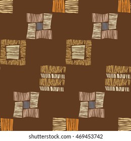 Brown checkered grunge seamless pattern. Abstract background.