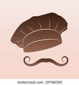 Brown Chef and cook hats set isolated with mustache