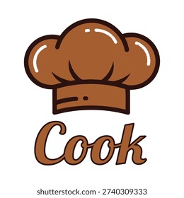 A brown chef hat with the word cook underneath