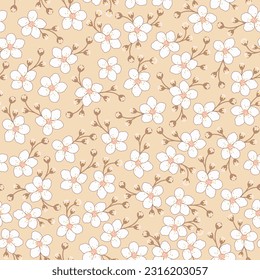 flor de cerezo marrón patrón sin fisuras. huella floral de tono de tierra. fondo de flores jazmín. bueno para el diseño de moda, tela, vestido de verano, papel pintado, textil, kimono.