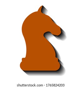 Brown chess horse and black shadow on a white background, sign for design, vector illustration