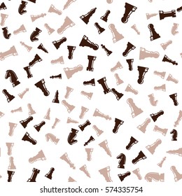 Brown chess pieces seamless pattern with white background. Vector illustration