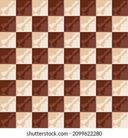 Ein braunes Schachbrett mit diagonalen Pfoten auf jedem Quadrat. Vektorschachtel-Dekor.