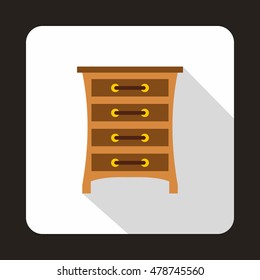 Brown chest of drawers icon in flat style on a white background vector illustration