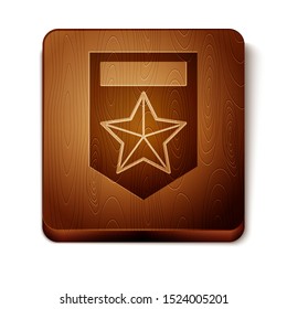 Brown Chevron icon isolated on white background. Military badge sign. Wooden square button. Vector Illustration