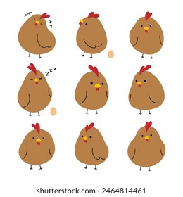 Brown Chicken 2 cute on a white background, vector illustration.