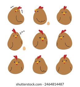 Brown Chicken 5 cute on a white background, vector illustration.