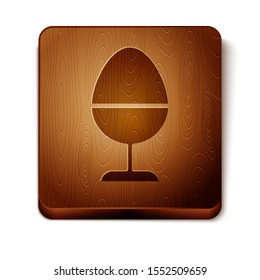 Brown Chicken egg on a stand icon isolated on white background. Wooden square button. Vector Illustration