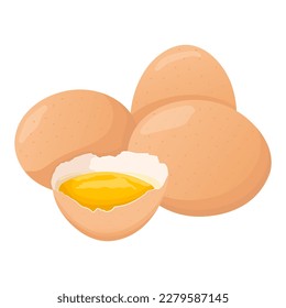 Huevos de pollo marrones aislados en un fondo blanco. Ilustración de alimentos para la agricultura vectorial plana.