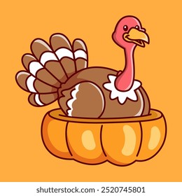 the brown chicken turkey is brooding Vector Illustration Icon. Flat Cartoon Style