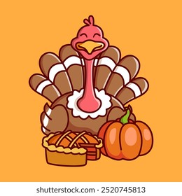 the brown chicken turkey is sitting Vector Illustration Icon. Flat Cartoon Style