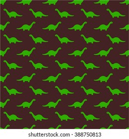 Brown Childish Seamless Pattern with Green Brontosaurus