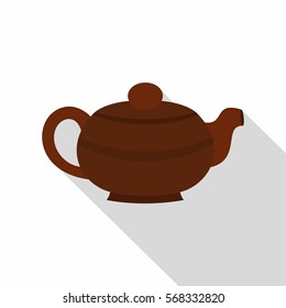 Brown chinese teapot icon. Flat illustration of brown chinese teapot vector icon for web on white background