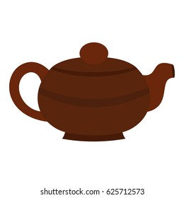 Brown chinese teapot icon flat isolated on white background vector illustration