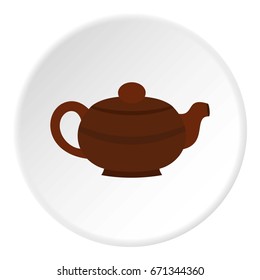 Brown chinese teapot icon in flat circle isolated vector illustration for web