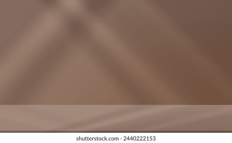 Brown Chocolate Background,Studio Wall Room with Light,Shadow,Mockup for product presentation cosmetics,jewellery or object,Vector Empty table top Composition with window shadow on the wall 