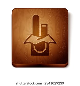 Brown Chocolate bar icon isolated on white background. Wooden square button. Vector