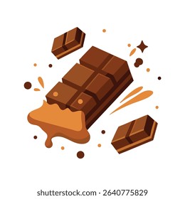 Brown Chocolate Bar Melted Caramel Pieces Illustration